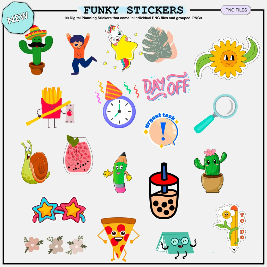 Funky Stickers - 90 Digital Planning Stickers