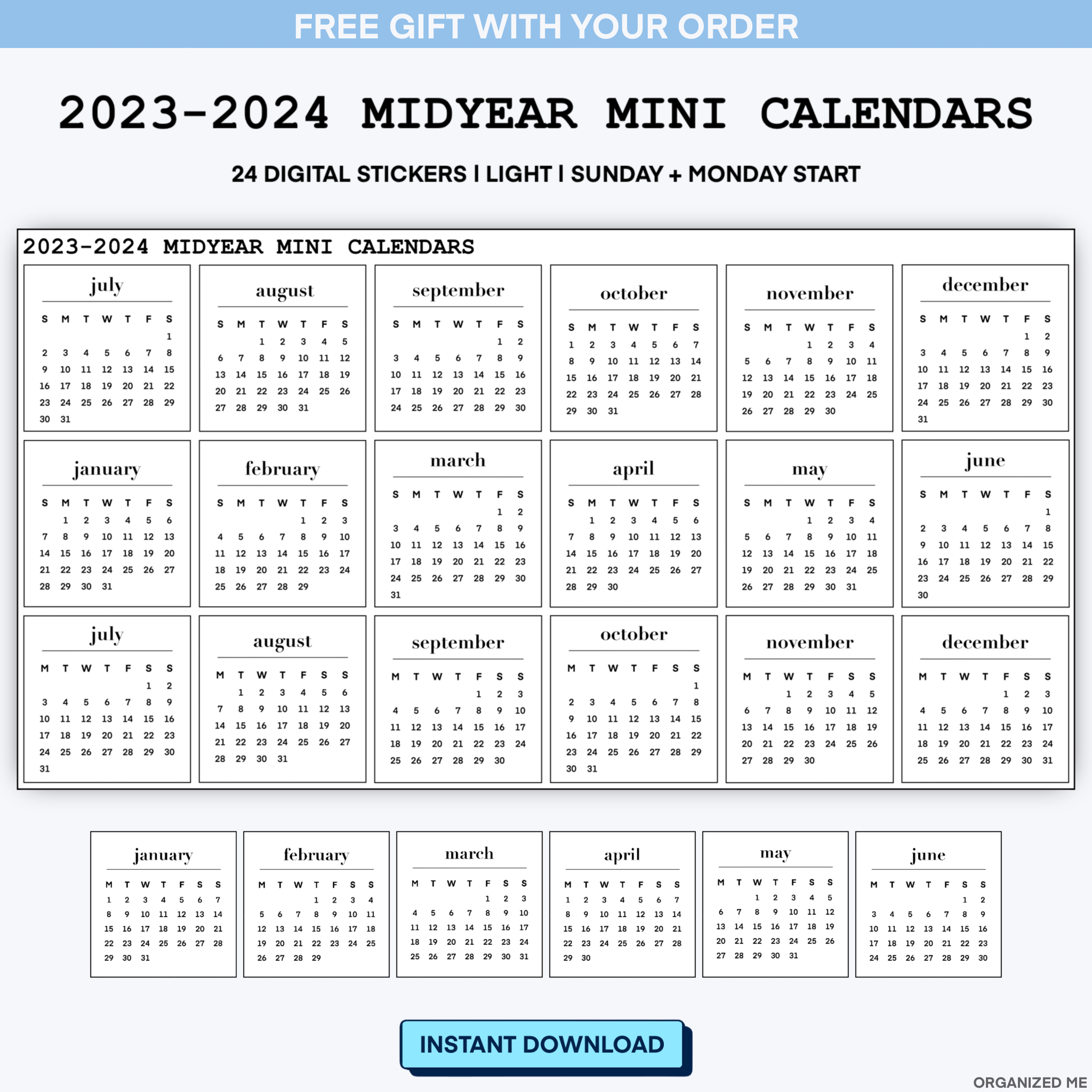 2023 - 2024 Mini Calendar Squares